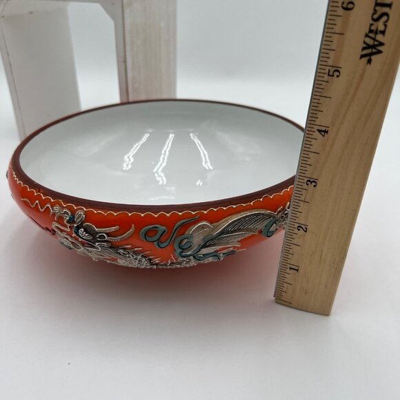 Vintage Orange Moriage Dragonware Ceramic Dragon bowl Made In Japan Orange white - Picture 15 of 16